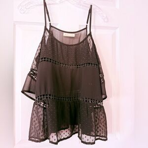 Elegant Black Sheer Blouse with Spaghetti Straps